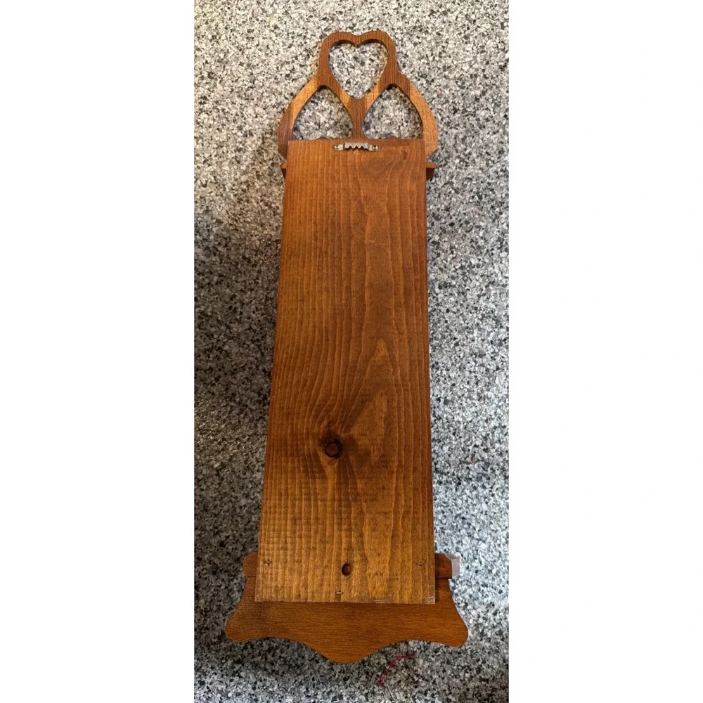 Vintage Wood Wall Mirror with Heart Cutout Crest and Shelf Brown Country Decor
